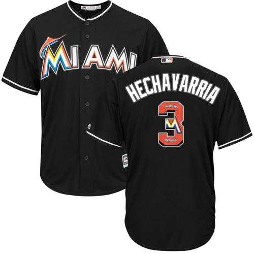 Miami Marlins #3 Adeiny Hechavarria Black Team Logo Fashion Stitched MLB Jersey