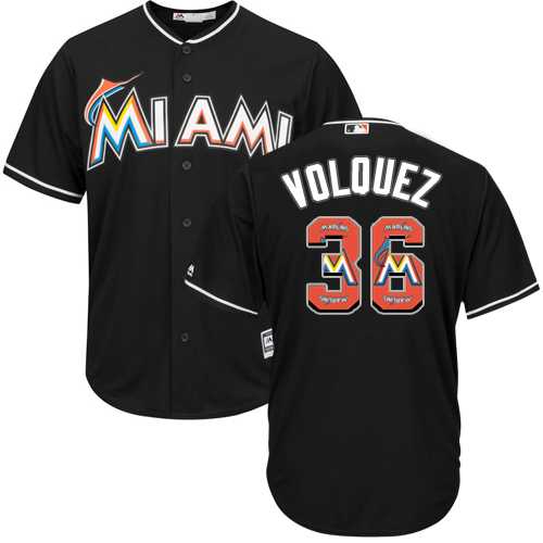 Miami Marlins #36 Edinson Volquez Black Team Logo Fashion Stitched MLB Jersey
