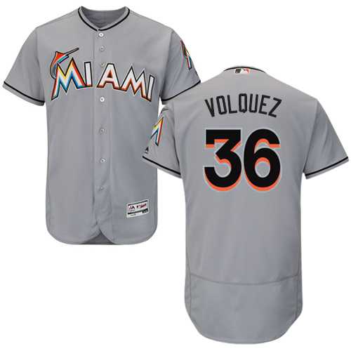 Miami Marlins #36 Edinson Volquez Grey Flexbase Authentic Collection Stitched MLB Jersey