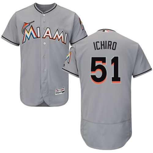 Miami Marlins #51 Ichiro Suzuki Grey Flexbase Authentic Collection Stitched MLB Jersey