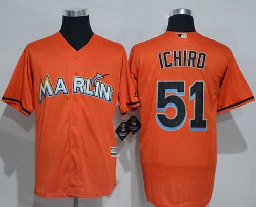 Miami Marlins #51 Ichiro Suzuki Orange New Cool Base Stitched MLB Jersey