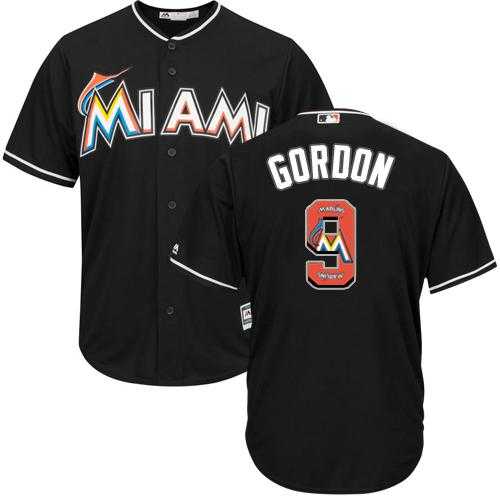 Miami Marlins #9 Dee Gordon Black Team Logo Fashion Stitched MLB Jersey