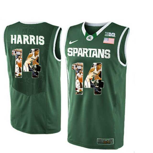 Michigan State Spartans #14 Garry Harris Green With Portrait Print College Basketball Football Jersey