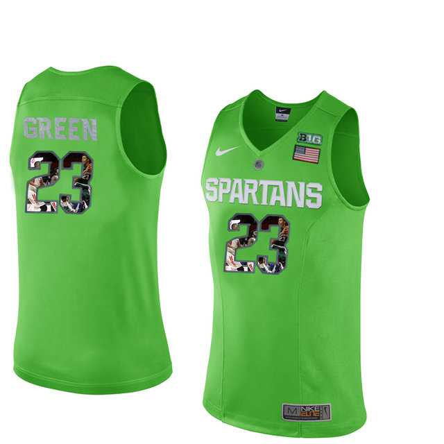 Michigan State Spartans #23 Draymond Green Apple Green With Portrait Print College Basketball Football Jersey
