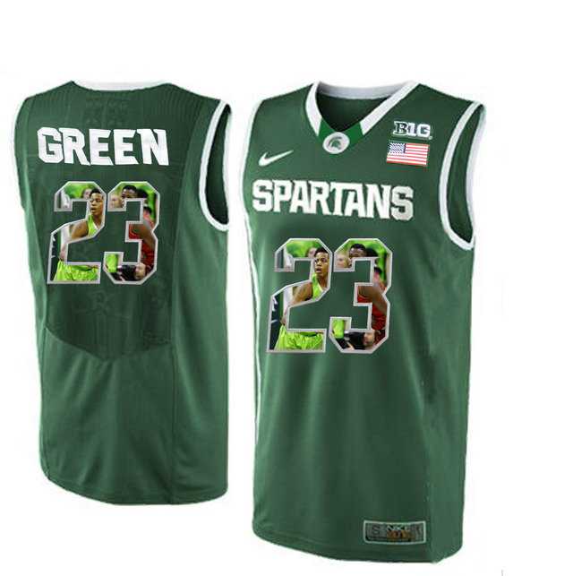 Michigan State Spartans #23 Draymond Green Green With Portrait Print College Basketball Football Jersey