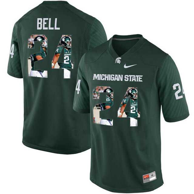 Michigan State Spartans #24 Le'Veon Bell Green With Portrait Print College Football Jersey