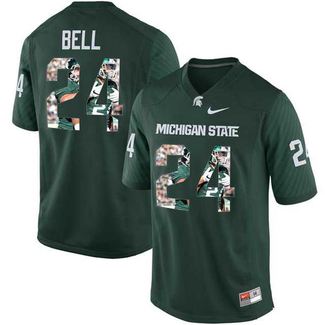 Michigan State Spartans #24 Le'Veon Bell Green With Portrait Print College Football Jersey2