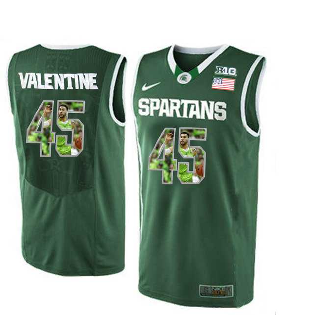 Michigan State Spartans #45 Denzel Valentine Green With Portrait Print College Basketball Football Jersey