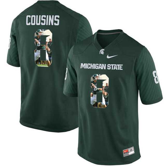 Michigan State Spartans #8 Kirk Cousins Green With Portrait Print College Football Jersey