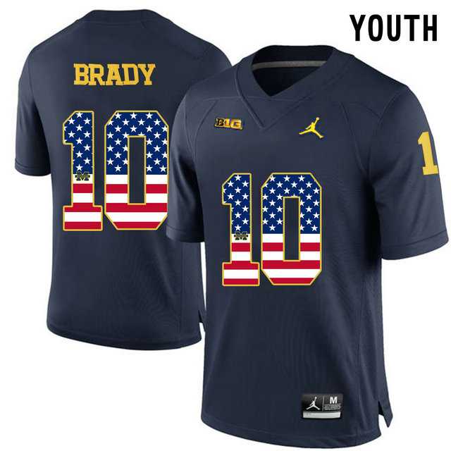 Michigan Wolverines #10 Tom Brady Navy USA Flag Youth College Football Limited Jersey