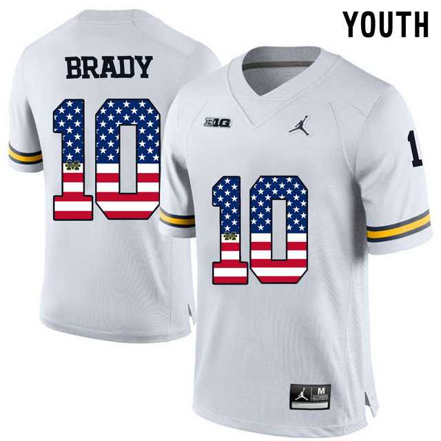 Michigan Wolverines #10 Tom Brady White USA Flag Youth College Football Limited Jersey