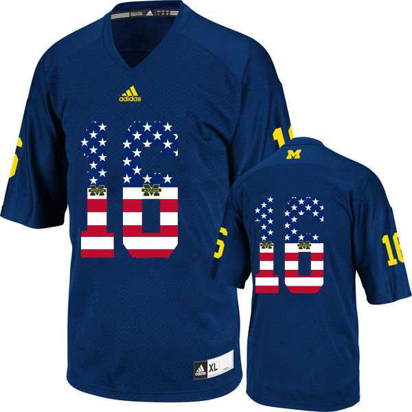 Michigan Wolverines #16 Denard Robinson Navy USA Flag College Football Limited Jersey