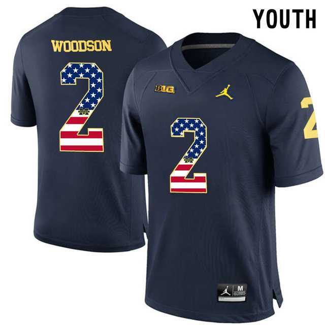 Michigan Wolverines #2 Charles Woodson Navy USA Flag Youth College Football Limited Jersey