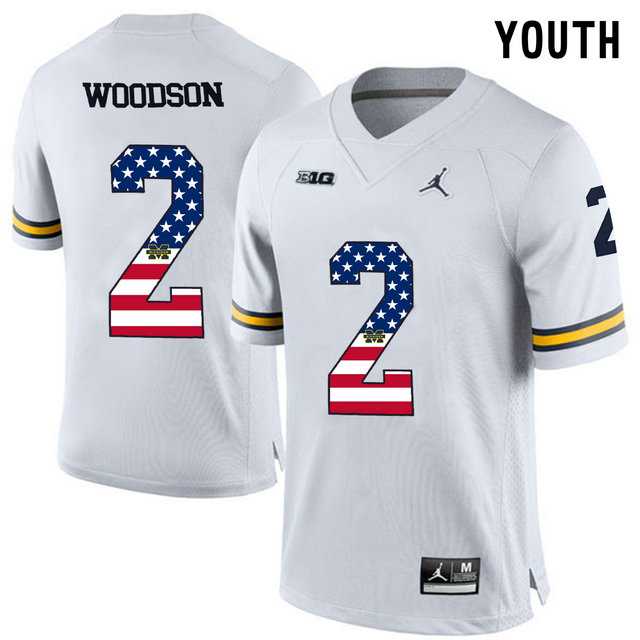 Michigan Wolverines #2 Charles Woodson White USA Flag Youth College Football Limited Jersey
