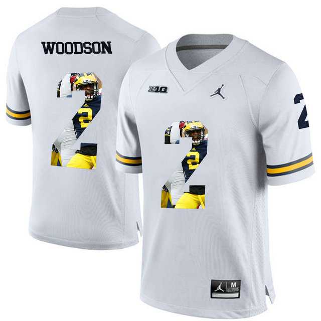 Michigan Wolverines #2 Charles Woodson White With Portrait Print College Football Jersey