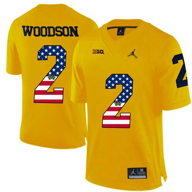 Michigan Wolverines #2 Charles Woodson Yellow USA Flag College Football Limited Jersey