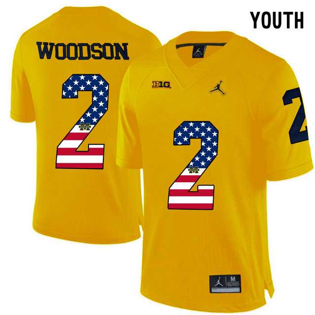 Michigan Wolverines #2 Charles Woodson Yellow USA Flag Youth College Football Limited Jersey