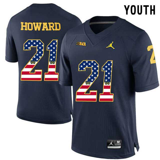 Michigan Wolverines #21 Desmond Howard Navy USA Flag Youth College Football Limited Jersey