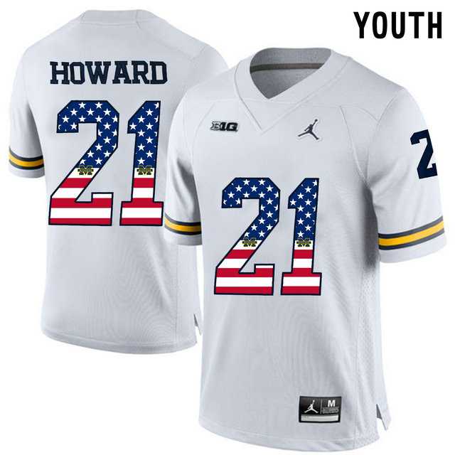 Michigan Wolverines #21 Desmond Howard White USA Flag Youth College Football Limited Jersey