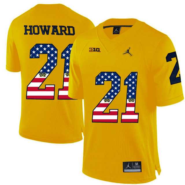 Michigan Wolverines #21 Desmond Howard Yellow USA Flag College Football Limited Jersey
