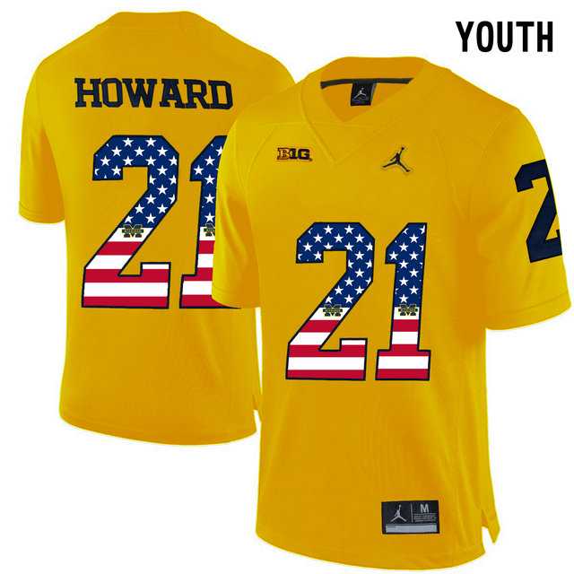 Michigan Wolverines #21 Desmond Howard Yellow USA Flag Youth College Football Limited Jersey