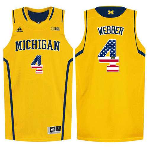 Michigan Wolverines #4 Chirs Webber Yellow College Basketball Jersey