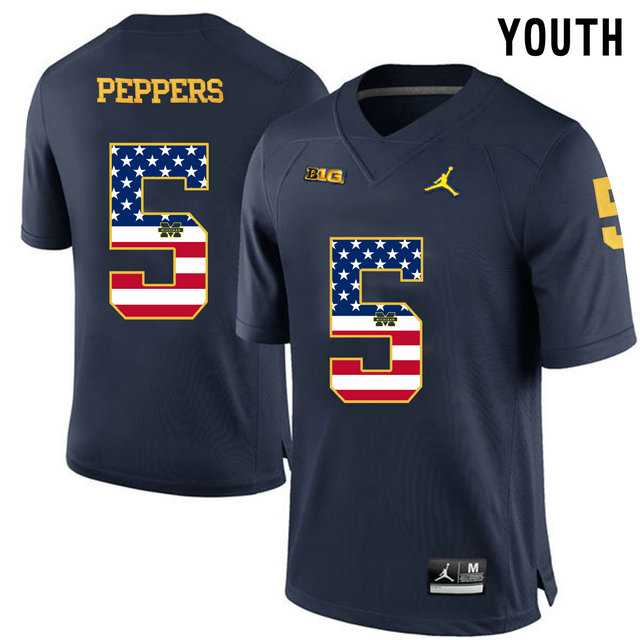 Michigan Wolverines #5 Jabrill Peppers Navy USA Flag Youth College Football Limited Jersey