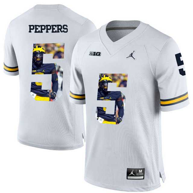 Michigan Wolverines #5 Jabrill Peppers White With Portrait Print College Football Jersey
