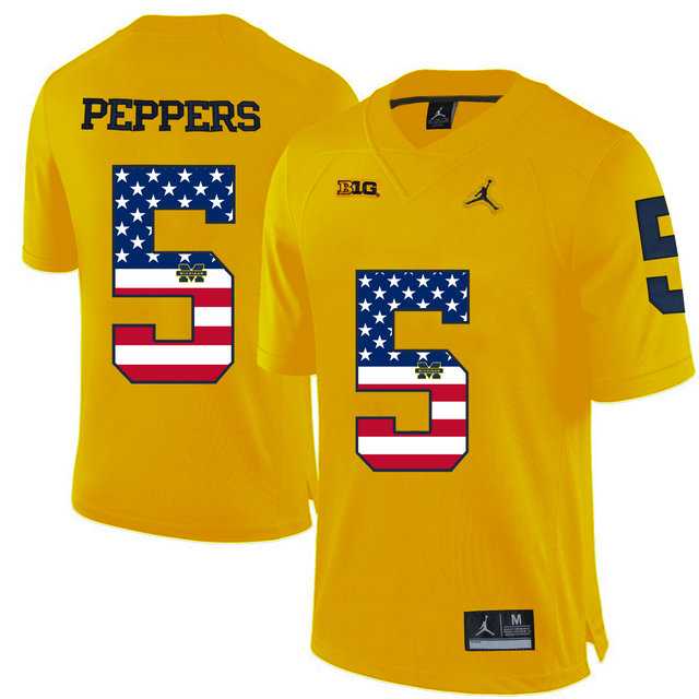 Michigan Wolverines #5 Jabrill Peppers Yellow USA Flag College Football Limited Jersey