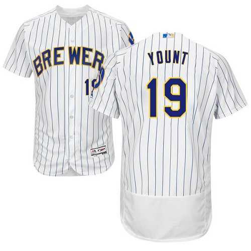 Milwaukee Brewers #19 Robin Yount White Strip Flexbase Authentic Collection Stitched MLB Jersey