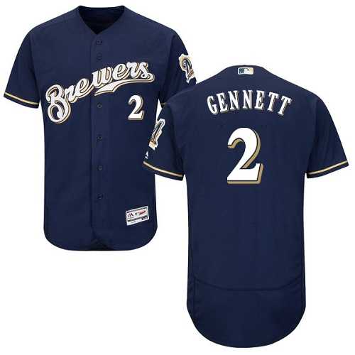 Milwaukee Brewers #2 Scooter Gennett Navy Blue Flexbase Authentic Collection Stitched MLB Jersey