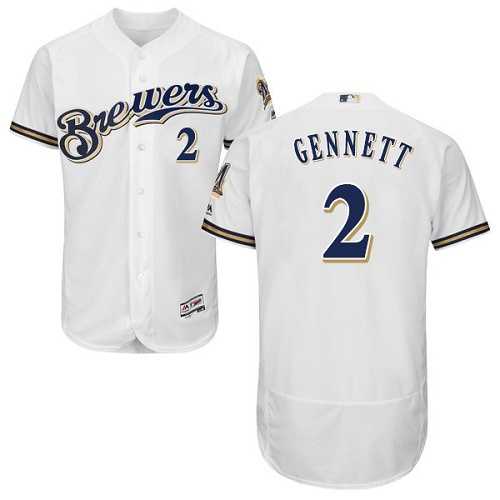 Milwaukee Brewers #2 Scooter Gennett White Flexbase Authentic Collection Stitched MLB Jersey