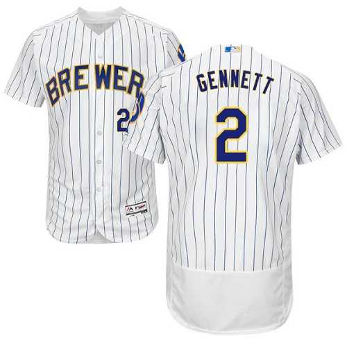 Milwaukee Brewers #2 Scooter Gennett White Strip Flexbase Authentic Collection Stitched MLB Jersey Milwaukee Brewers #2 Scooter Gennett White Strip Flexbase Authentic Collection Stitched MLB Jersey