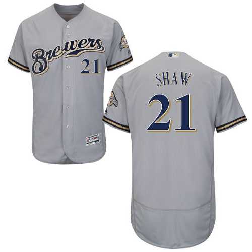 Milwaukee Brewers #21 Travis Shaw Grey Flexbase Authentic Collection Stitched MLB Jersey
