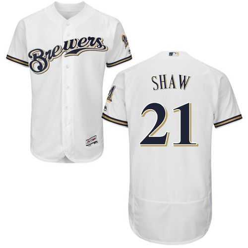 Milwaukee Brewers #21 Travis Shaw White Flexbase Authentic Collection Stitched MLB Jersey