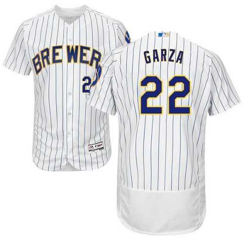 Milwaukee Brewers #22 Matt Garza White Strip Flexbase Authentic Collection Stitched MLB Jersey