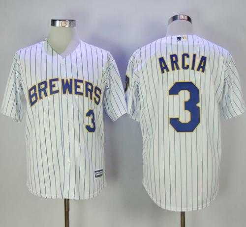 Milwaukee Brewers #3 Orlando Arcia White(Blue Strip) New Cool Base Stitched MLB Jersey