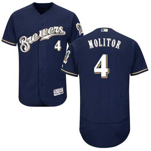Milwaukee Brewers #4 Paul Molitor Navy Blue Flexbase Authentic Collection Stitched MLB Jersey