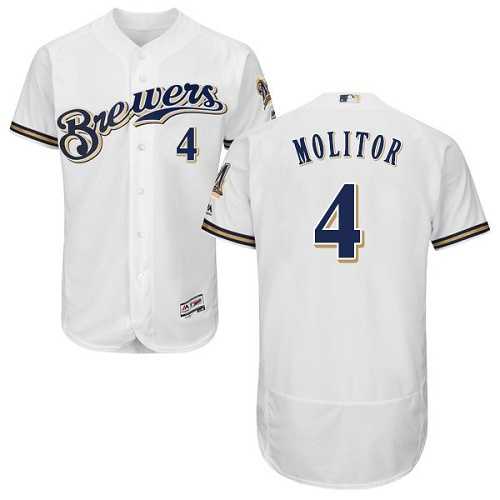 Milwaukee Brewers #4 Paul Molitor White Flexbase Authentic Collection Stitched MLB Jersey