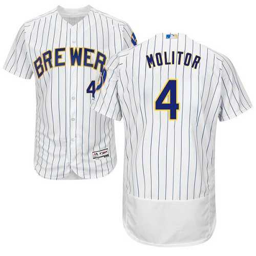 Milwaukee Brewers #4 Paul Molitor White Strip Flexbase Authentic Collection Stitched MLB Jersey