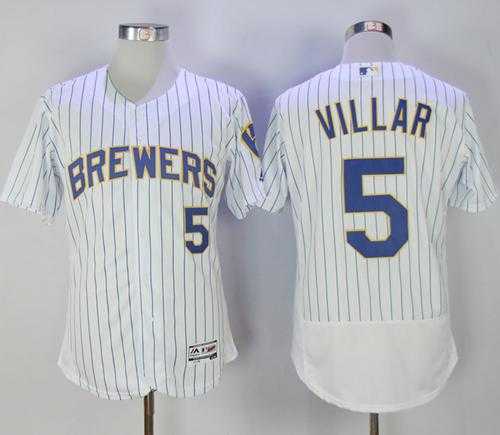Milwaukee Brewers #5 Jonathan Villar White Strip Flexbase Authentic Collection Stitched Baseball Jersey