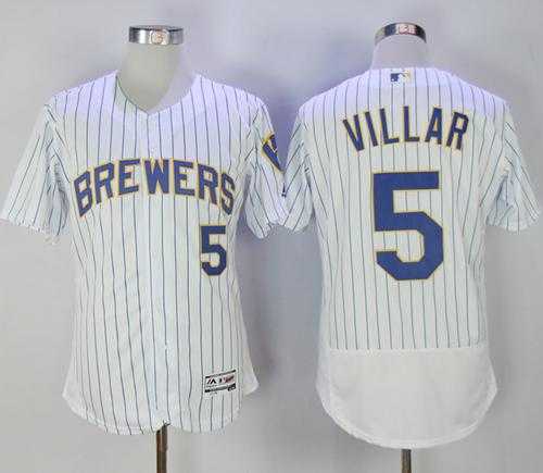 Milwaukee Brewers #5 Jonathan Villar White Strip Flexbase Authentic Collection Stitched Baseball Jersey Milwaukee Brewers #5 Jonathan Villar White Strip Flexbase Authentic Collection Stitched Baseball Jersey