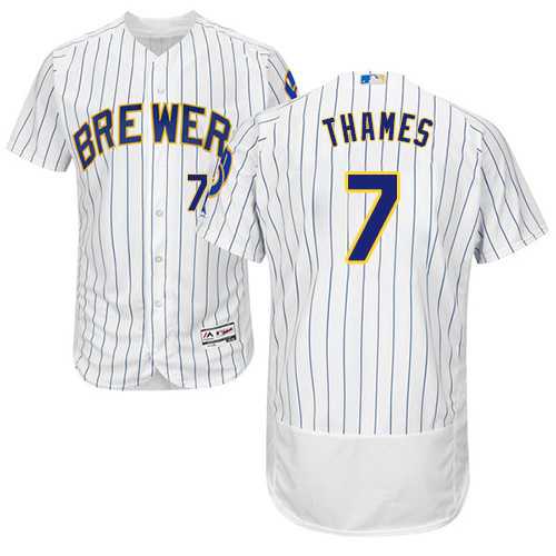 Milwaukee Brewers #7 Eric Thames White Strip Flexbase Authentic Collection Stitched MLB Jersey