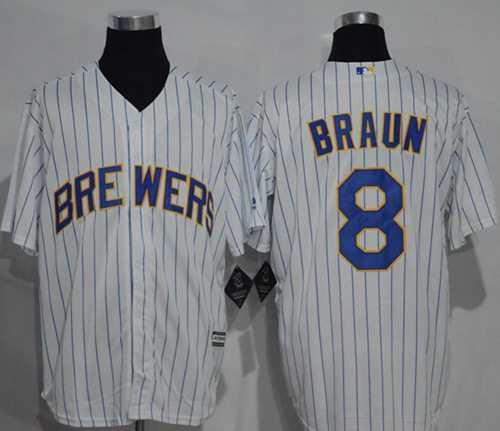 Milwaukee Brewers #8 Ryan Braun White (blue strip) New Cool Base Stitched MLB Jersey