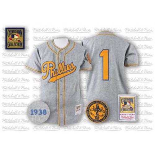 Mitchell And Ness 1938 Philadelphia Phillies #1 Chuck Klein Grey Throwback Stitched MLB Jersey
