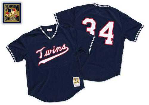 Mitchell And Ness 1985 Minnesota Twins #34 Kirby Puckett Navy Blue Throwback Stitched MLB Jersey