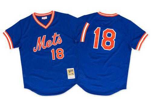 Mitchell And Ness 1986 New York Mets #18 Darryl Strawberry Blue Throwback Stitched MLB Jersey