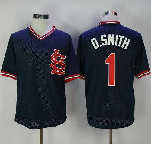 Mitchell And Ness 1994 St.Louis Cardinals #1 Ozzie Smith Navy Blue Throwback Stitched MLB Jersey