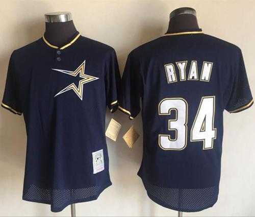 Mitchell And Ness 1997 Houston Astros #34 Nolan Ryan Navy Blue Throwback Stitched MLB Jersey