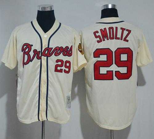 Mitchell And Ness Atlanta Braves #29 John Smoltz Cream Throwback Stitched MLB Jersey